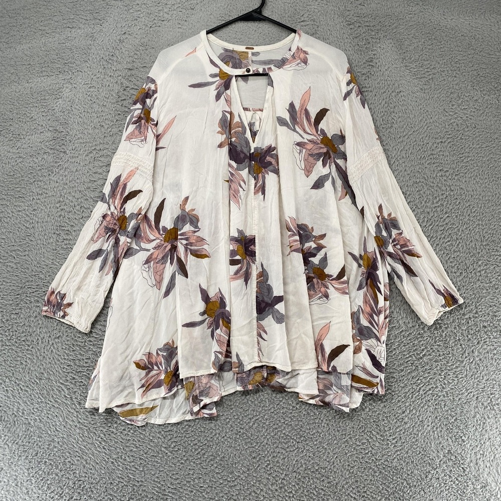 Free People Floral Tunic Top Womens Medium Tre Swing Boho Flowy Festival Concert